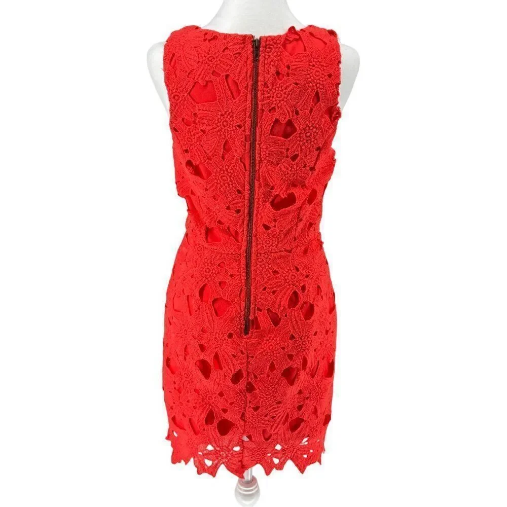 ASTR Red Lace Overlay Sleeveless Dress With Lined Interior Back Zipper Sz M EUC